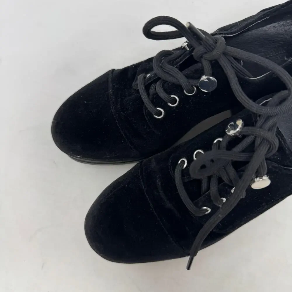 Urban Outfitters Black Velvet Lace-Up Chunky Platform Heels 90s Y2K Style Size 7